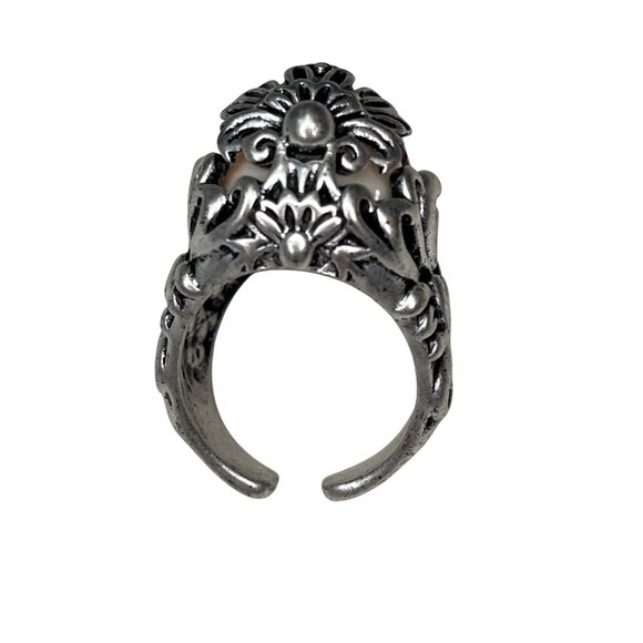 Mens Gothic Skull Ring W/ Floral Engraving Adjustable Open Band Zinc Alloy A75 - Picture 10 of 11